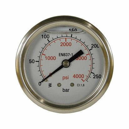 Pressure Gauge SS 1/4" BSPT Back conn. 0-250 bar (D.62mm)